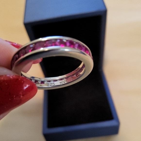 Dazzling Pink Stone Eternity .925 Silver Band Ring - Picture 2 of 3